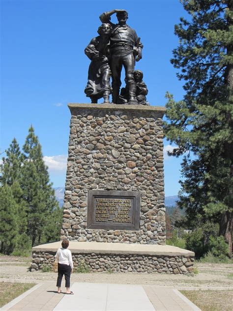 Donner Party Monument shows the snow depth in the winter of 1846 - the snow was as high as the ...