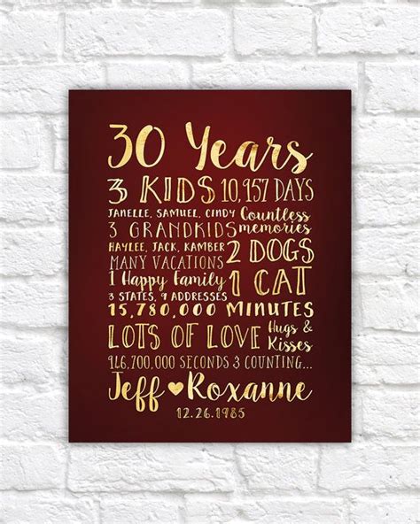 30 Year Anniversary Gift Gift for Parents Anniversary Kids - Etsy | 30 year anniversary gift ...