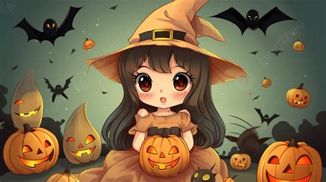 Anime Halloween Witch Portrait Wallpaper Background, Cute Halloween ...