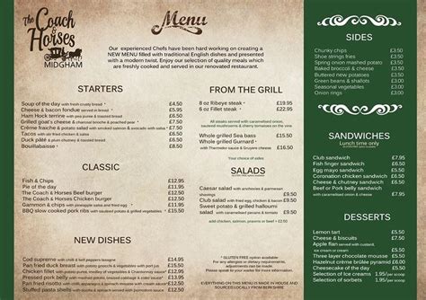 Menu at The Coach & Horses restaurant, Midgham, Church Hill