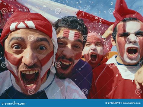 Happy Peruvian Stadium Soccer,futbol, Fans Commemorating Victory, with the Flag of Peru Swinging ...