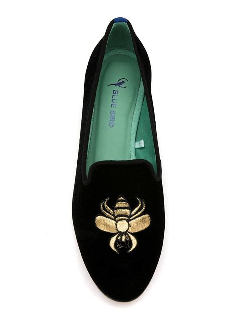 Blue Bird Shoes Embroidered Velvet Bugs Loafers in Black - Lyst