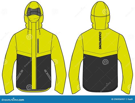 Hiker Anorak Hoodie Jacket Design Flat Sketch Illustration, Hiking Hooded Utility Jacket with ...