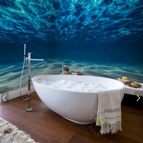 Blue water ripple mural for kids room underwater world bathroom background mural wallpaper that ...