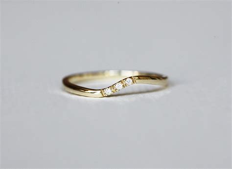 Curved Diamond Ring Yellow Gold Diamond Wedding Band 14k 18k - Etsy