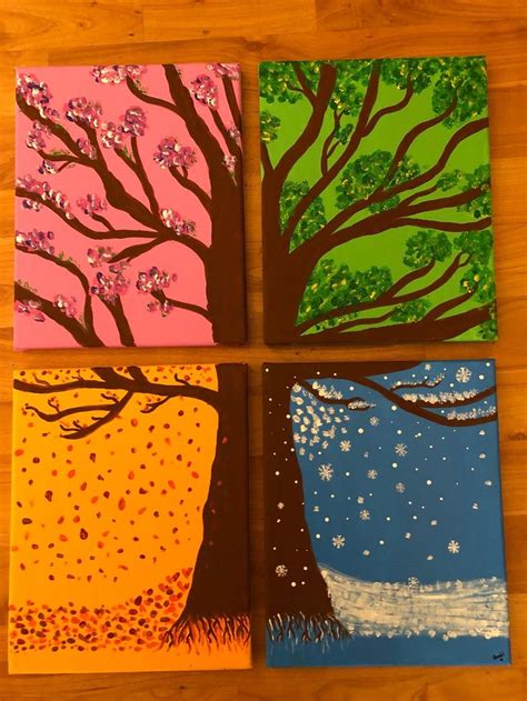 Four seasons tree | Four seasons art, Seasons art, Tree painting