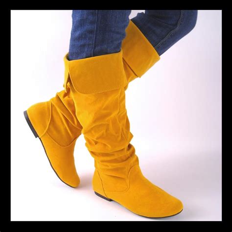 NEW YELLOW KNEE HIGH WOMENS SLOUCH BOOTS SIZE 8 | eBay