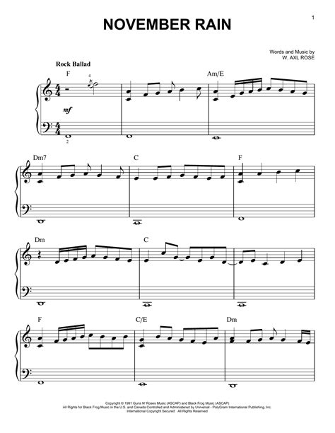 November Rain sheet music by Guns N' Roses (Easy Piano – 93845)