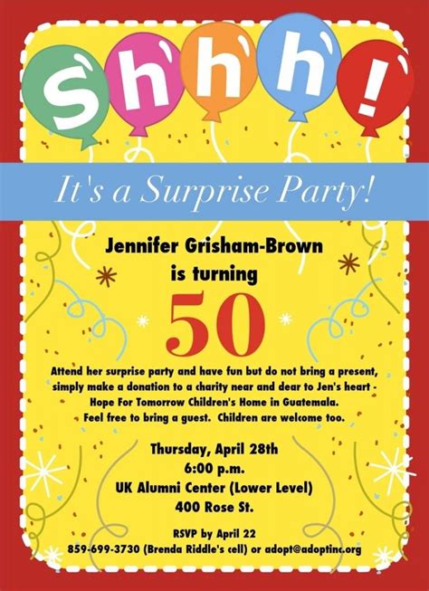 FREE 50th Birthday Party Invitations Wording for Anna | Surprise ...