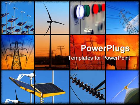 Set of twelve images relating to electricity PowerPoint Template Background of electrical energy ...