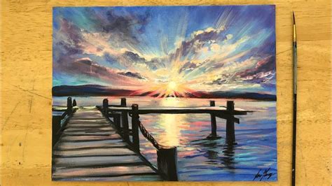 HOW TO PAINT SUNSET BY THE DOCK 🎨 STEP BY STEP ACRYLIC TUTORIAL | Sunset canvas painting, Canvas ...