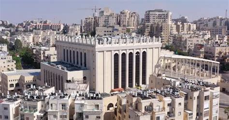 Jerusalem Belz Great Synagogue in Romema neighbourhood, Aerial, Stock ...