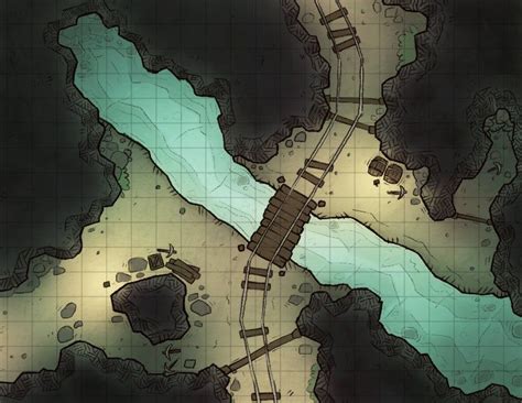 Ruin Mine rail Path river bridge underdark battlemap gird med Dnd ...