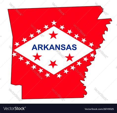 Arkansas state flag and outline map Royalty Free Vector