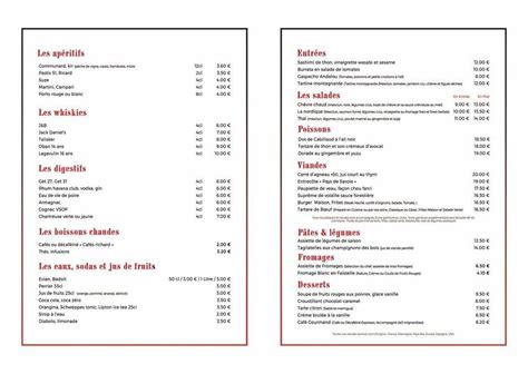 Menu at Brasserie restaurant, Villeurbanne