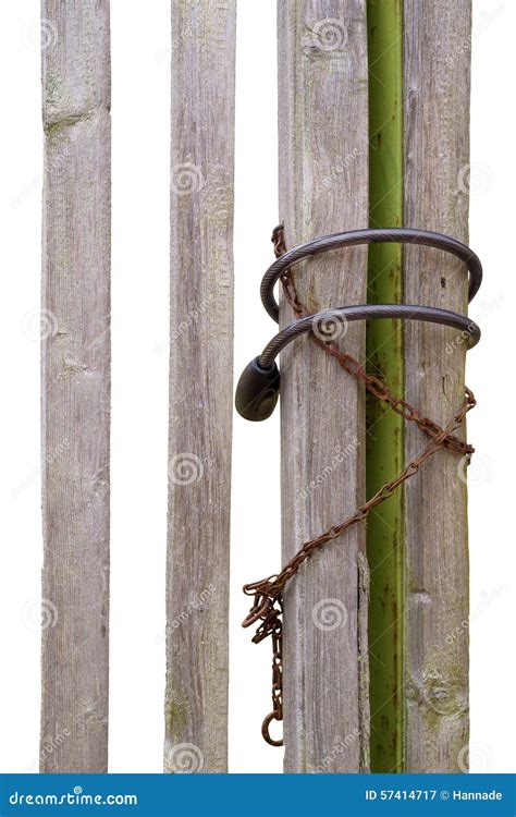 Wooden Gate with Lock and Chain Stock Image - Image of plank, ownership ...