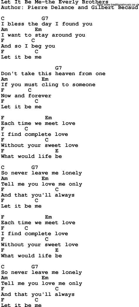 Country Music:Let It Be Me-The Everly Brothers Lyrics and Chords