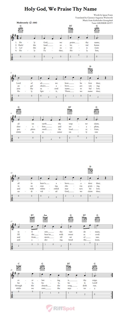 Holy God, We Praise Thy Name - Easy Guitar Sheet Music and Tab with Chords and Lyrics