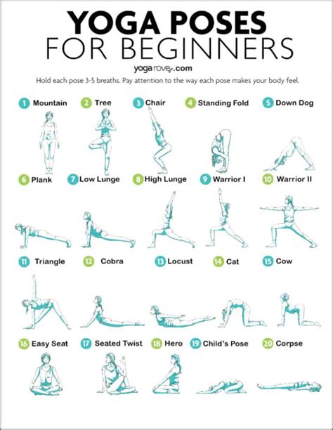 20 Yoga Poses for Complete Beginners (+ Free Printable) - Yoga Rove