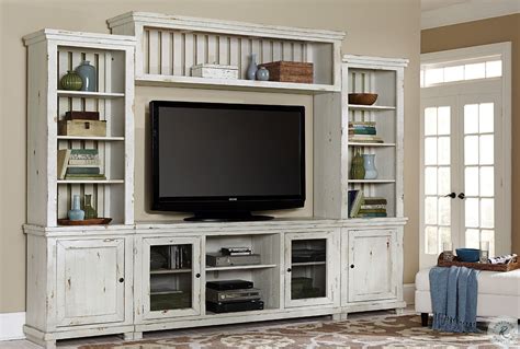 Willow Distressed White Entertainment Wall Unit - PRO-P610E-20-22-68-90 ...