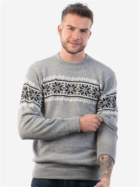 Winter Sweater for Men knitted in soft gray alpaca wool - Inti Alpaca ...