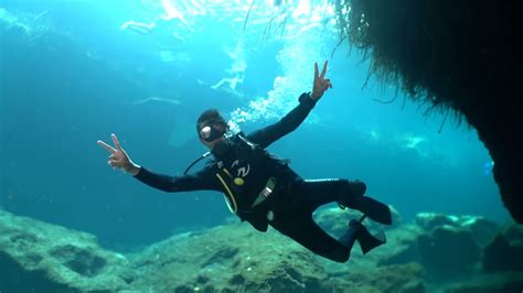 Casa Cenote Diving in Tulum Mexico - Emerald Water Open Air Natural Swimming Pool - YouTube