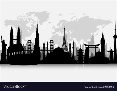 Silhouettes of famous world landmarks Royalty Free Vector