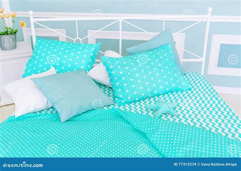 Pillows on Bed in Color Tone Bedroom Design Stock Photo - Image of ...