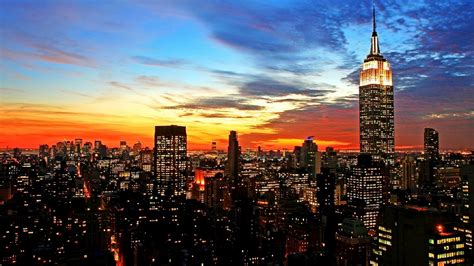 City Manhattan With Background Of Blue And Yellow Sky During Sunset 4K HD New York Wallpapers ...