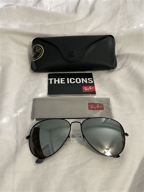 Ray-Ban Aviator RB3026 Silver Mirrored Lenses Sunglasses Black Frame ...