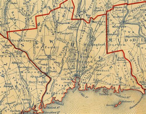 Vintage Map of New Haven County CT - 1846 Drawing by ...