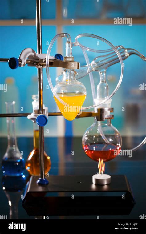 Laboratory flasks used in a chemistry experiment Stock Photo - Alamy