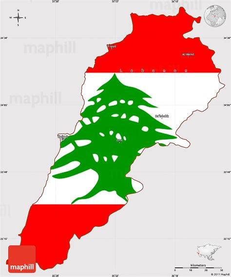 Flag Simple Map of Lebanon, flag centered