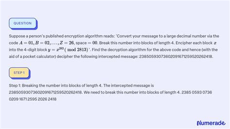 ⏩SOLVED:Suppose a person's published encryption algorithm reads:… | Numerade