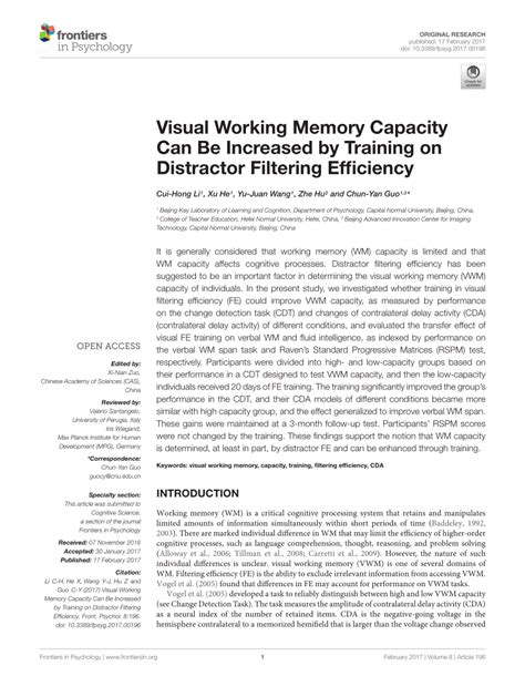 (PDF) Visual Working Memory Capacity Can Be Increased by Training on Distractor Filtering Efficiency