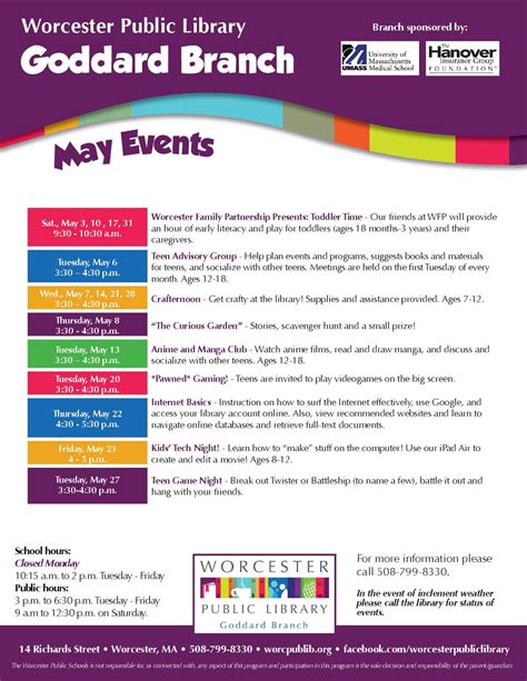 May events at the Goddard Branch Library.