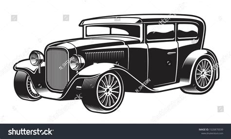 Blackwhite Vector Illustration Vintage Hot Rod Stock Vector (Royalty ...