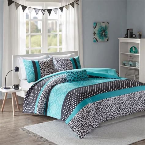 Twin Comforter Set TXL Black White Teal Bedding Damask Leopard Print ...