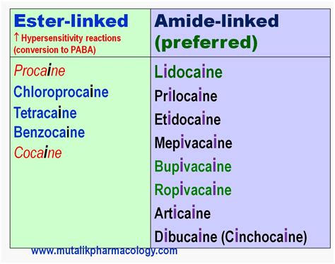 List Of Ester Local Anesthetics at Jack Lewis blog