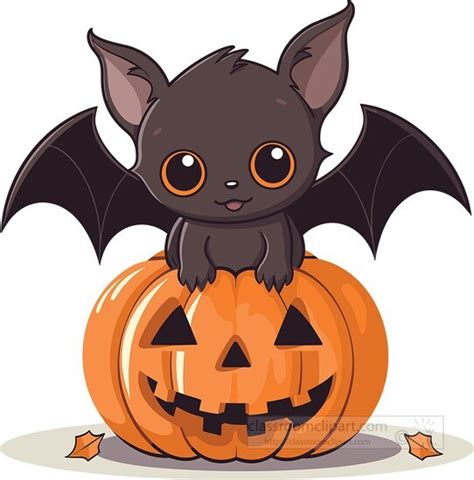 Halloween Clipart-cute shy baby vampire bat in a pumpkin