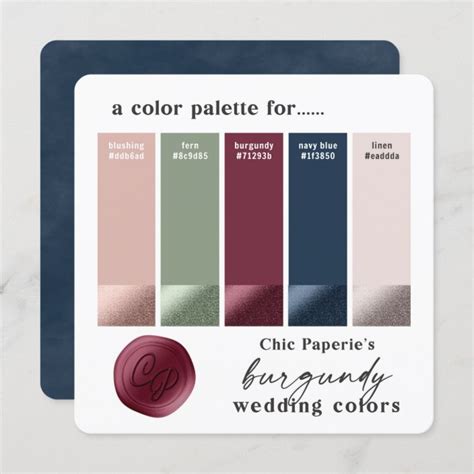 Burgundy & Navy Classic Wedding Color Palette Card | Zazzle | Color palette pink, Green colour ...