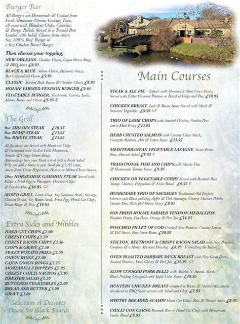 Menu at Old Mill restaurant, Consett