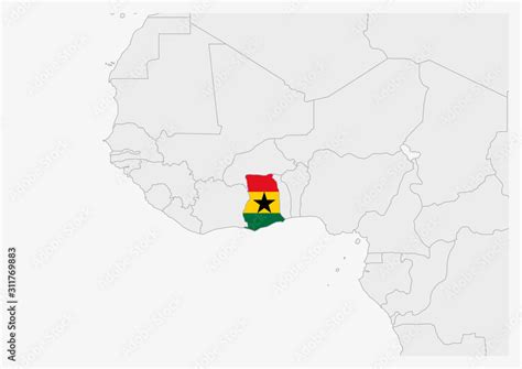 Ghana map highlighted in Ghana flag colors Stock Vector | Adobe Stock