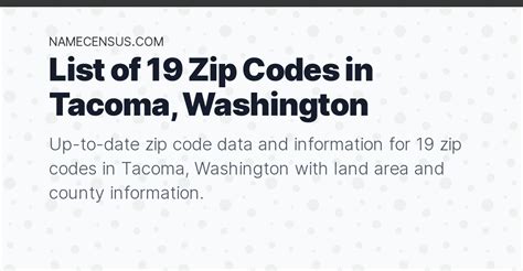 Tacoma Zip Codes | List of 19 Zip Codes in Tacoma, Washington