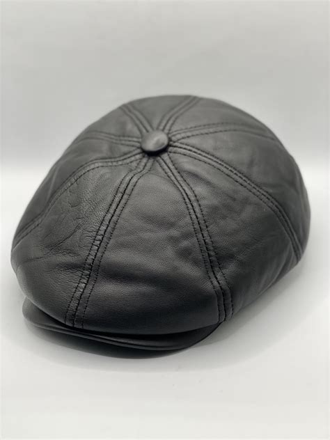 Black 8 Piece Leather Cap - Hatman