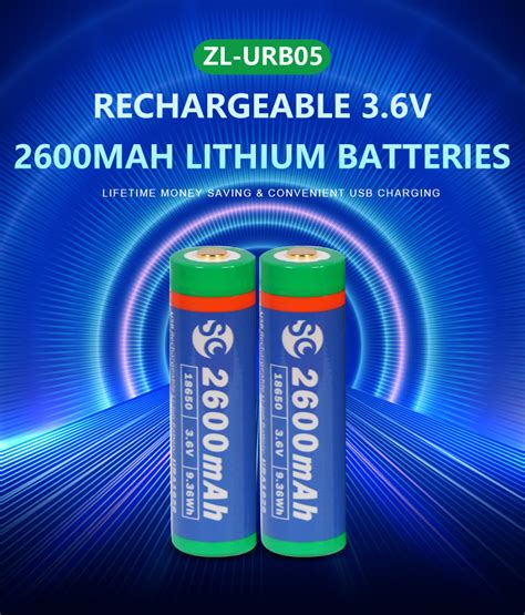 ZL-URB05 3.7V Li-ion USB Rechargeable Batteries 2600mAh 9.36Wh with ...