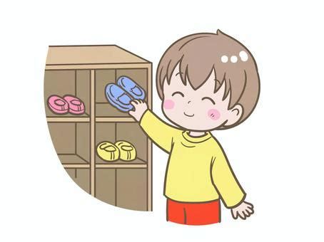 Free Vectors | A boy who puts his shoes away in the shoe cupboard