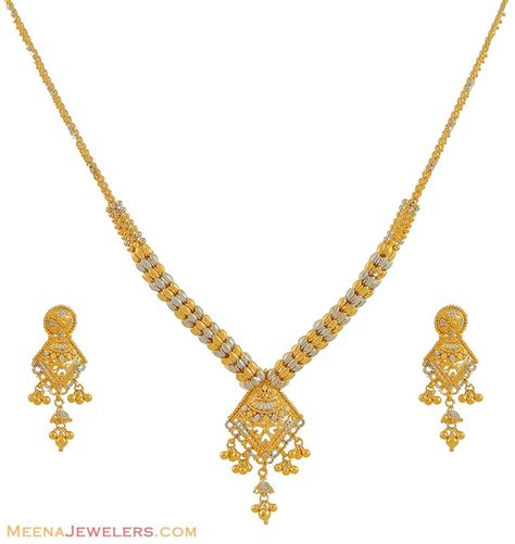 22K Gold Two Tone Necklace Set - StLs9895 - 22K Gold Necklace and Earrings set with with ...