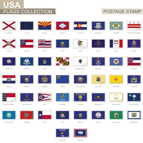 sello postal con banderas estatales de estados unidos. conjunto de 50 banderas de los estados de ...