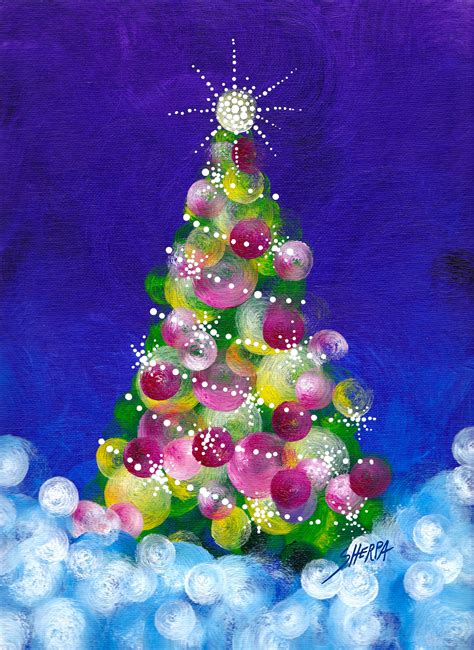 Easy Acrylic Christmas tree painting idea for beginners. Step by step from The Art Sherpa H ...